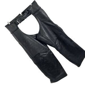 UNIIK LEATHER! BLACK GENUINE LEATHER, HEAVY DUTY BRAIDED DETAIL CHAPS! SZ 3XL